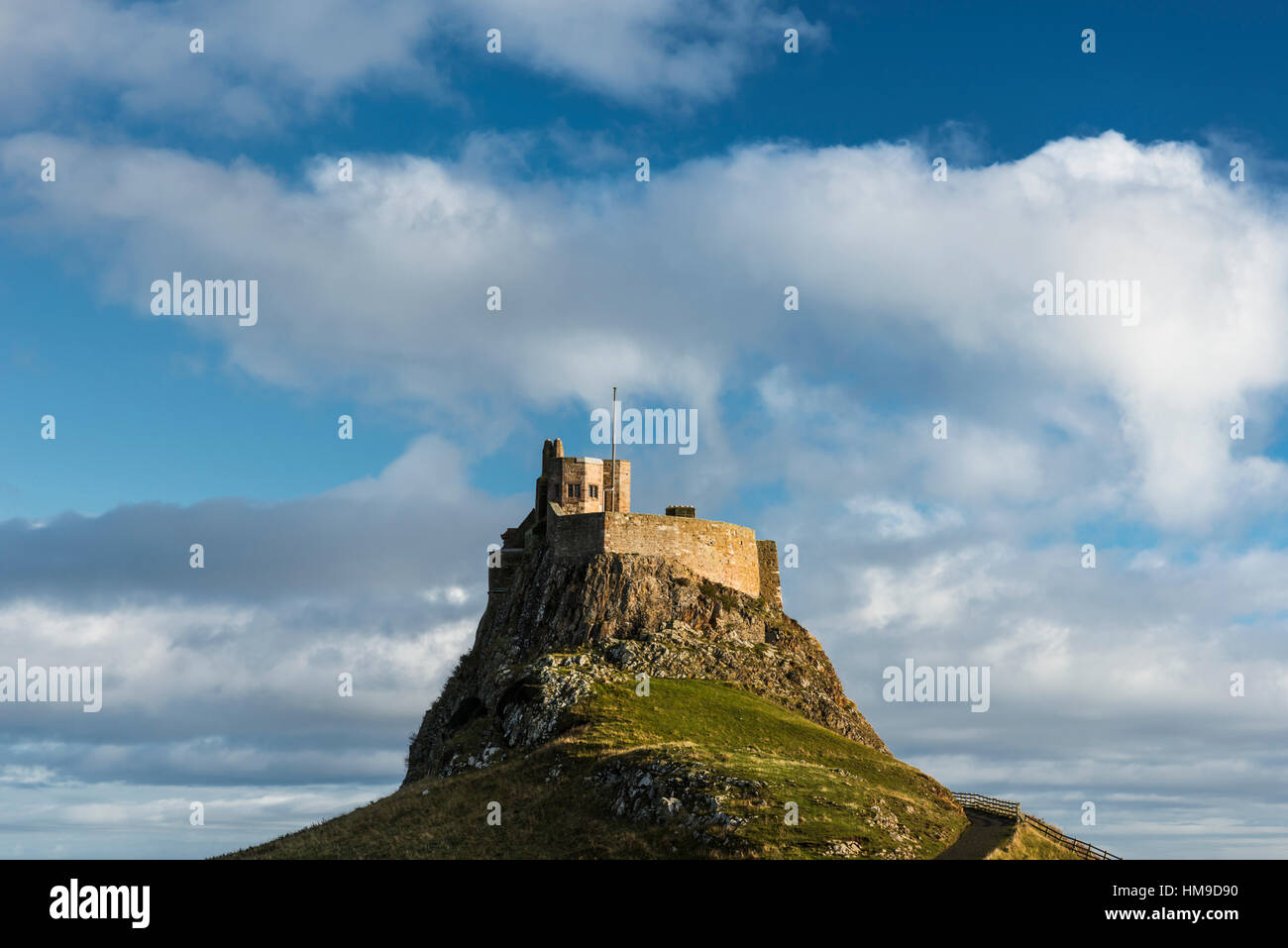 Holy Island (Lindisfarne) Castle, on the Northumberland coast. The castle sits on a volcanic mound known as Beblowe Craig, was built in the 16th Centu Stock Photo