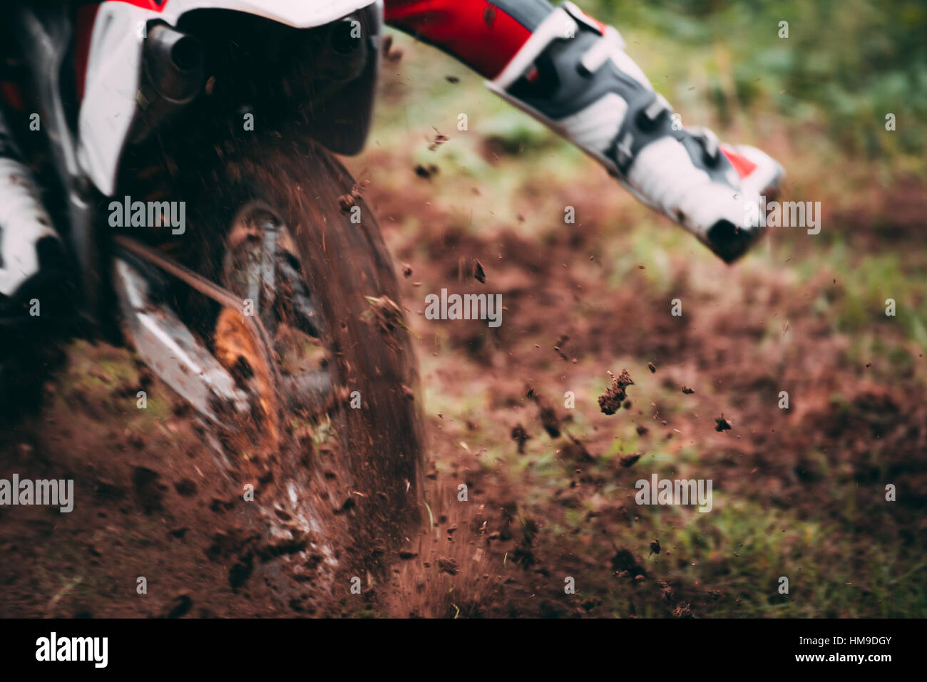 Motorcycle spraying dirt Stock Photo