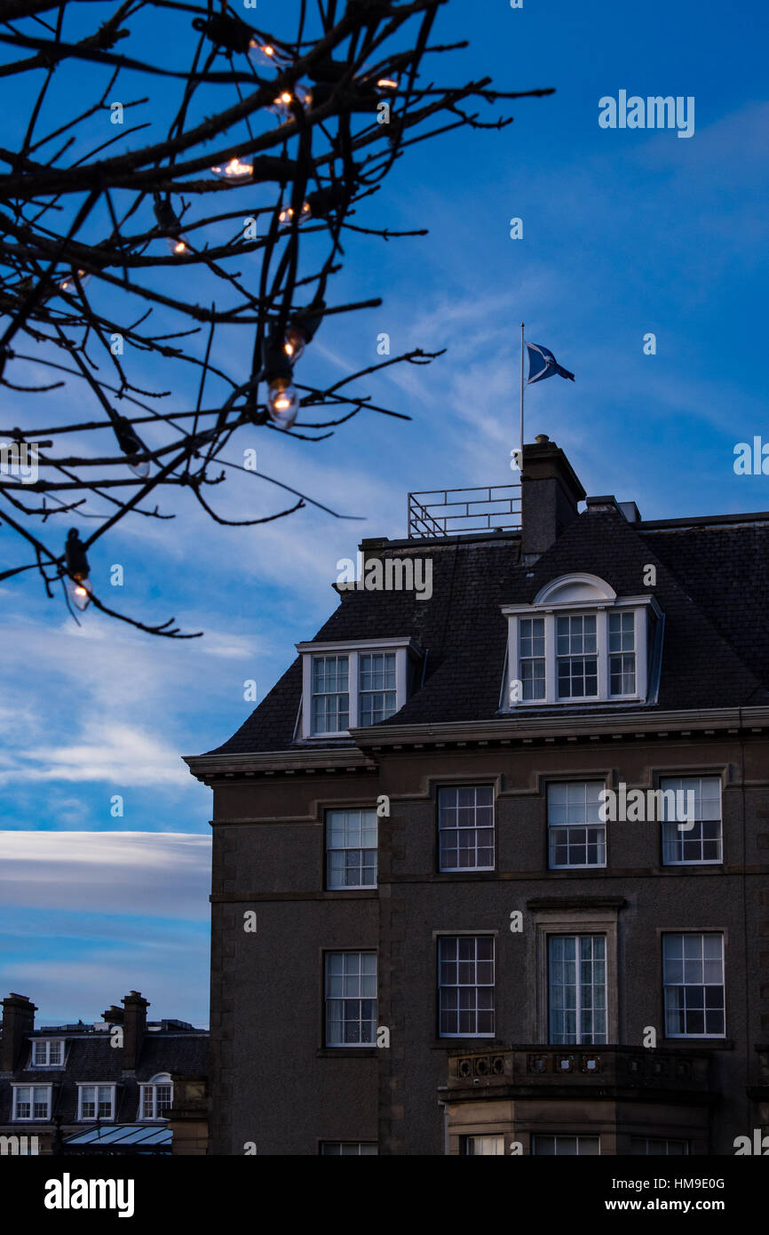 Twilight view of Gleneagles Hotel through Christmas lights Stock Photo Alamy