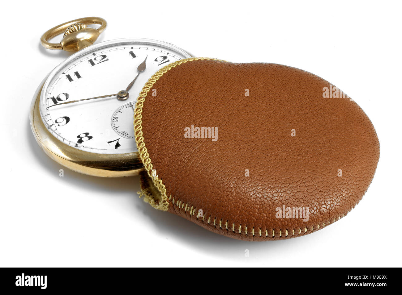 antique Swiss 14k gold pocket watch isolated on white background Stock Photo