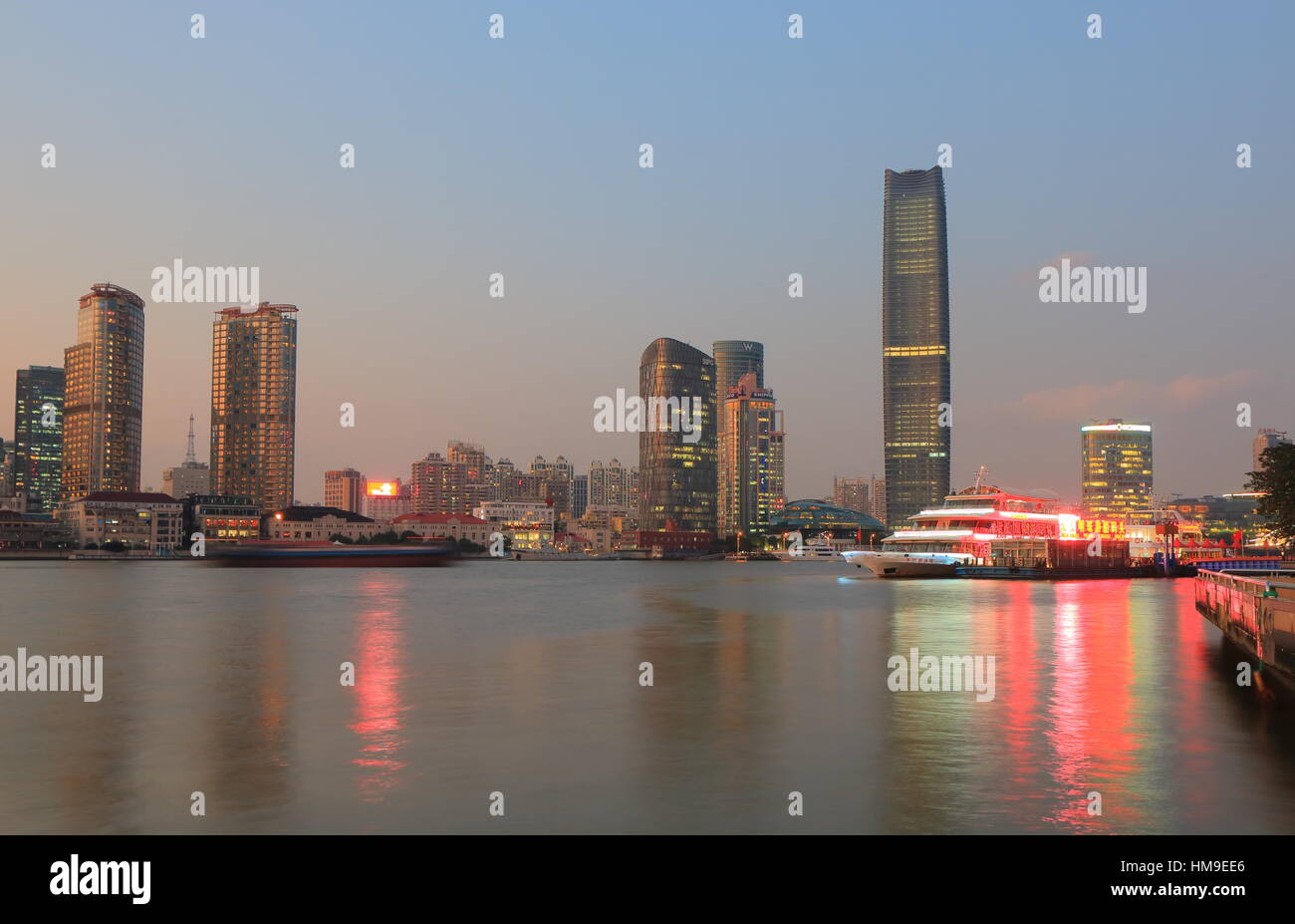 River cruise boat and Waterfront cityscape in Shanghai China Stock ...