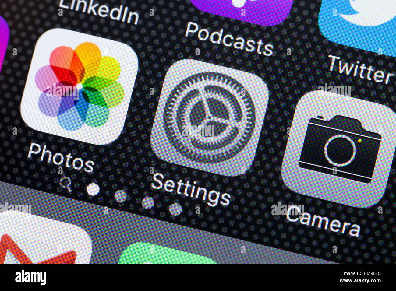Settings app icon on iPhone screen - USA Stock Photo
