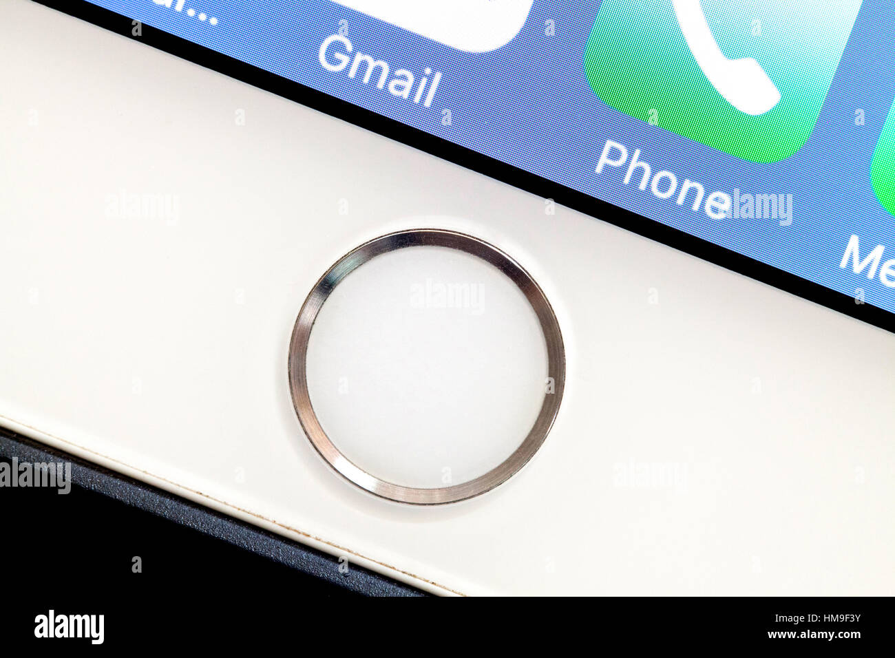 Apple iPhone 5s fingerprint identity sensor home button - USA Stock Photo