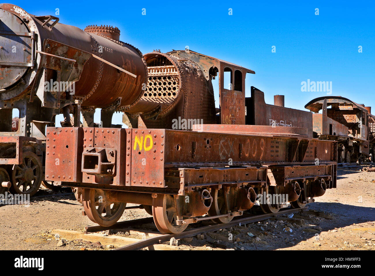 Train Cemetary, Uyuni, Bolivia Stock Photo