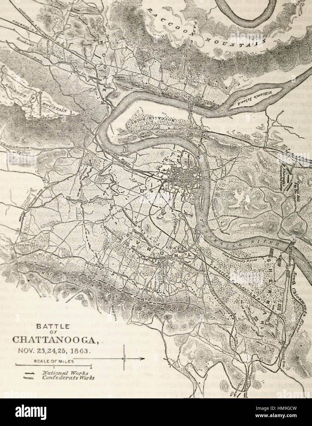 Map of Battle of Chattanooga, November 23, 24, 25, 1863 Stock Photo
