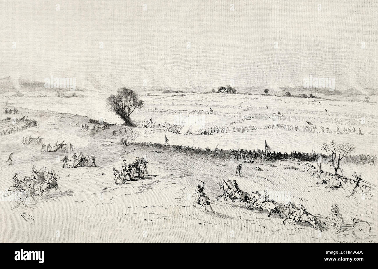 Pickett's Charge at the Battle of Gettysburg, USA Civil War Stock Photo