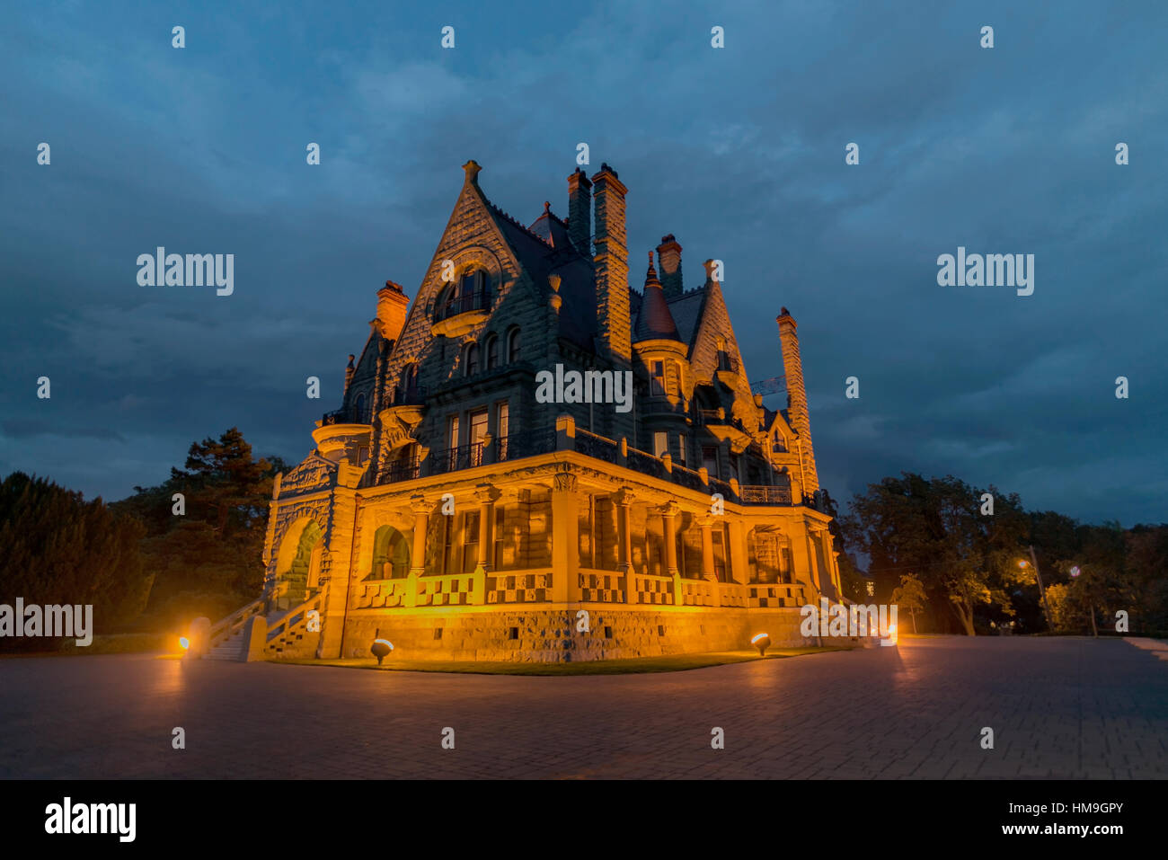 Canada National Historic Building in Vancouver Island -  Wonderful Night  view of craigdarroch castle side 1. Stock Photo