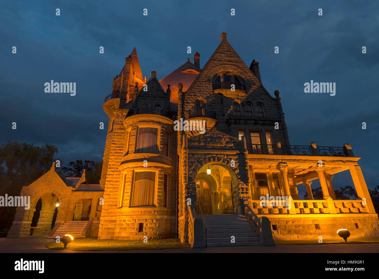 Canada National Historic Building in Vancouver Island -  Night  view of craigdarroch castle side 1. Stock Photo