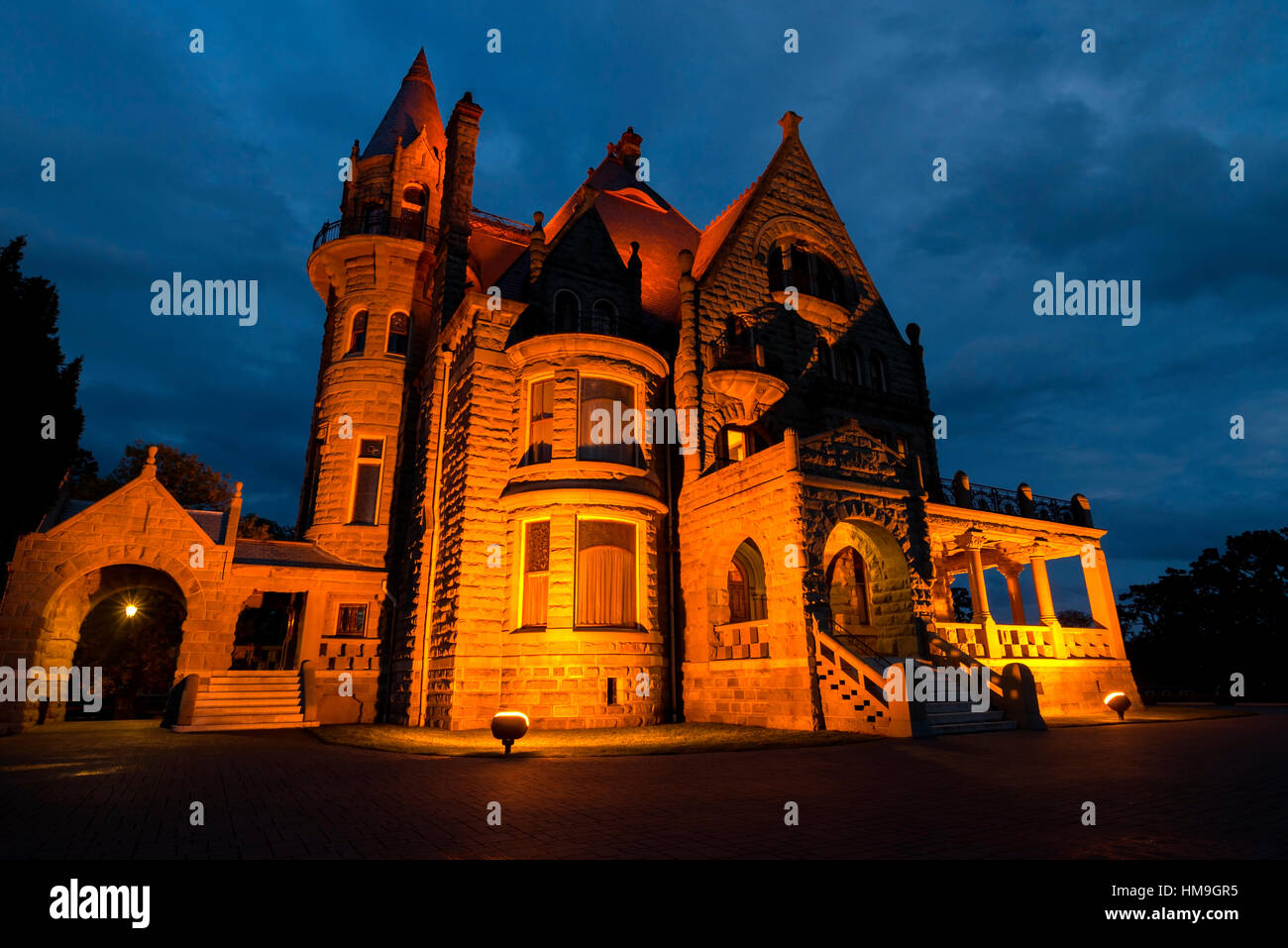 Canada National Historic Building in Vancouver Island - Night of craigdarroch castle 1. Stock Photo
