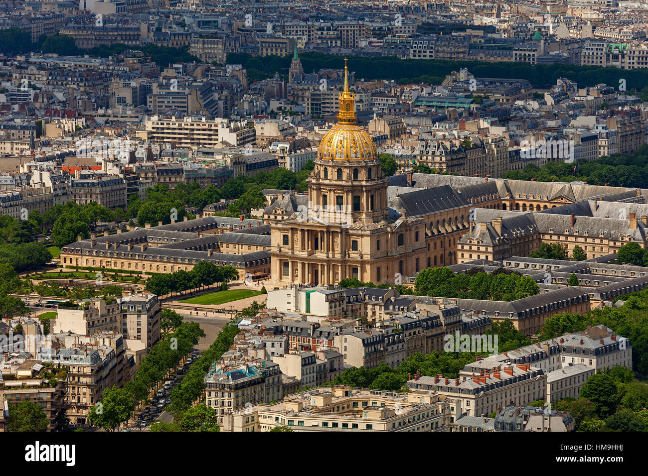 View from above of Les Invalides and buildings in Paris, France. Stock Photo