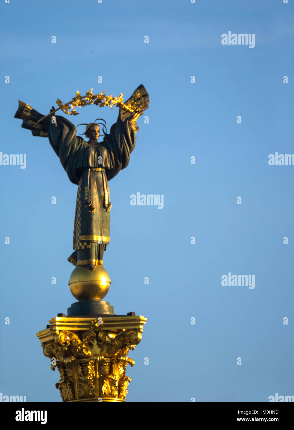 Famous statue on a column in Kiev, Ukraine. Bereginia (or Berehynia
