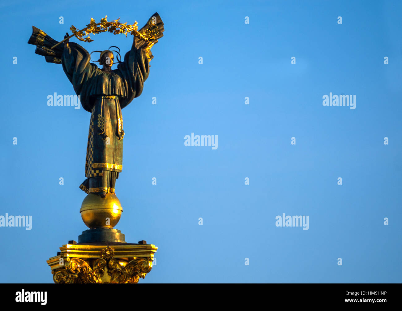 Famous statue on a column in Kiev, Ukraine. Bereginia (or Berehynia