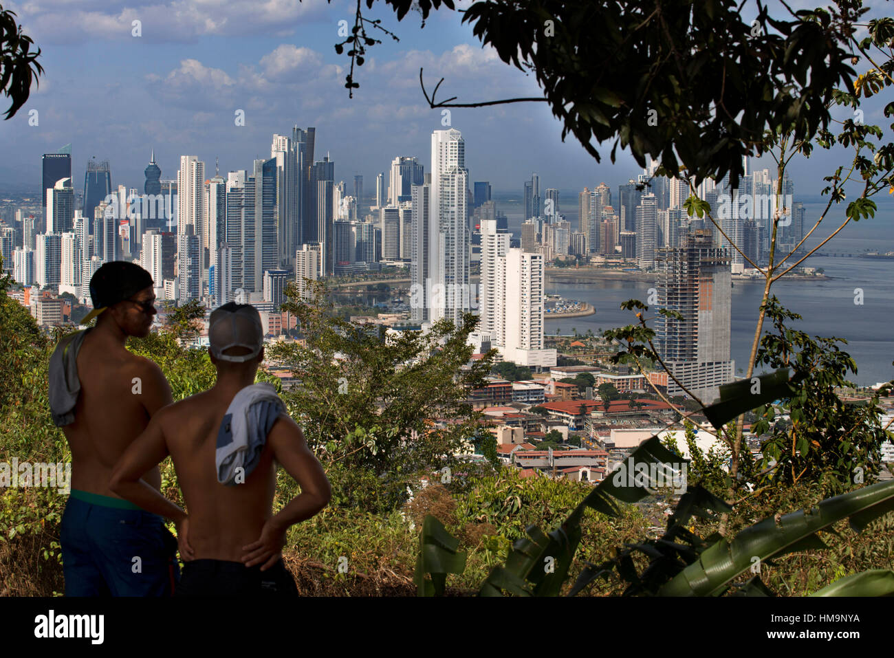 Skyline, Panama City. Cityscape and skyline of Panama City, seen from Cerro Ancon Mountain, Panama, Central America.  Panama, Central America. Cinta C Stock Photo