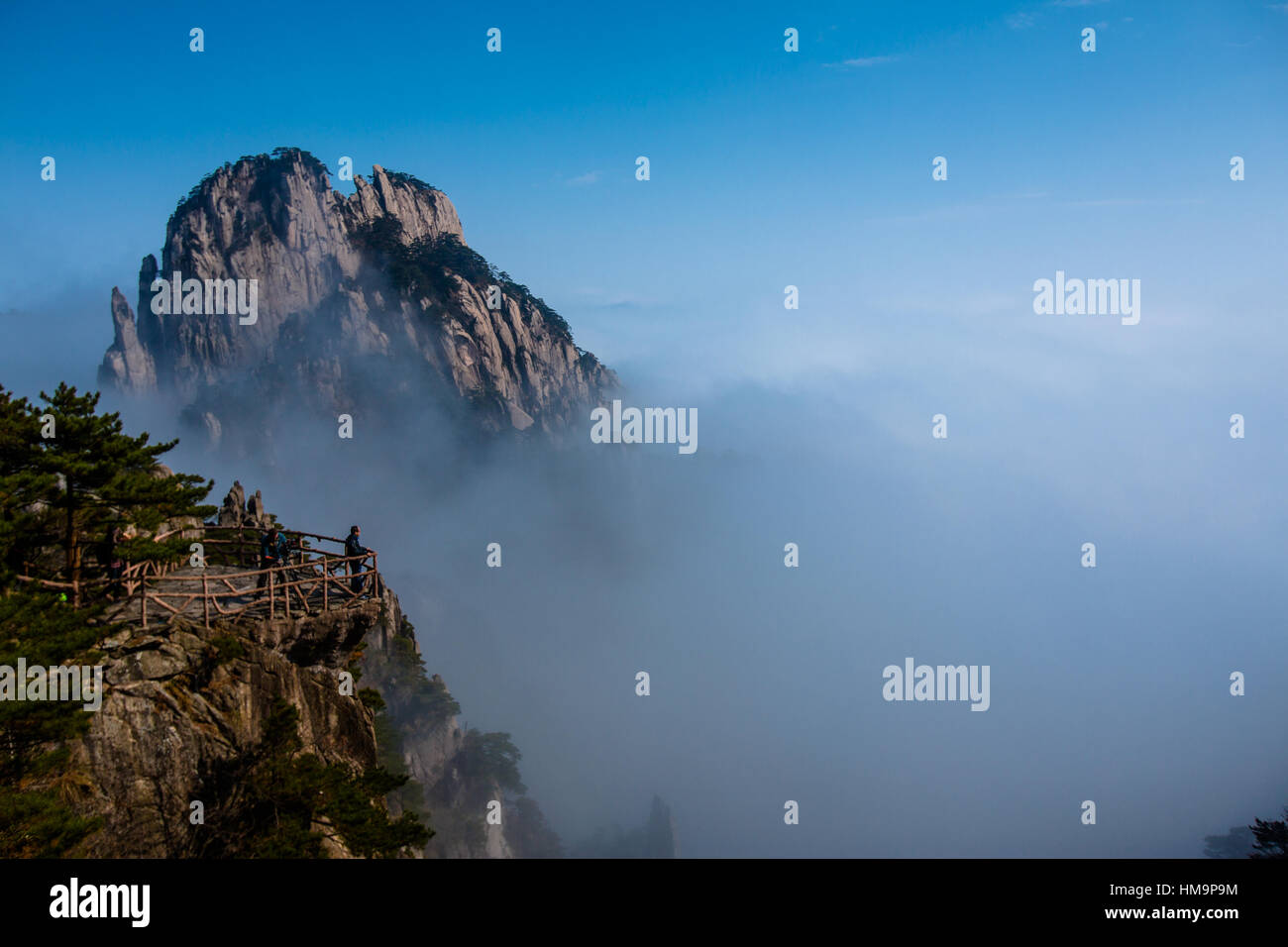 Mist covered Huangshan Mountains in China Stock Photo