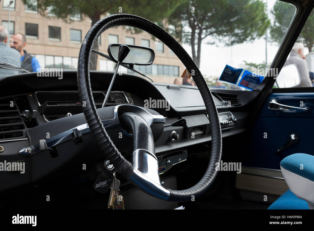 Steering wheel and interior Citroen DS 19 Stock Photo