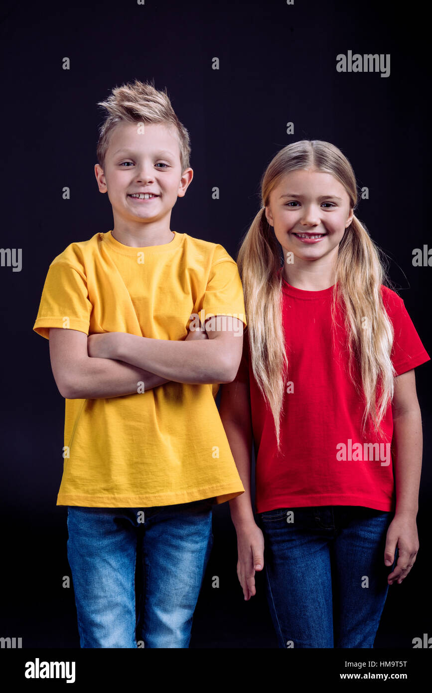 Smiling brother and sister Stock Photo Alamy