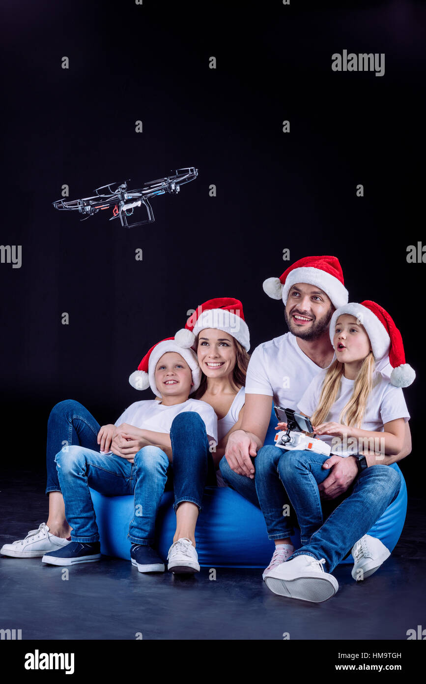 Family using hexacopter drone Stock Photo