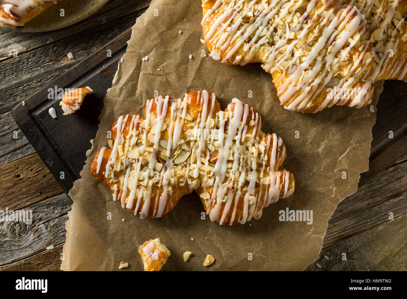Homemade Sweet Breakfast Bear Claw Pastry with Almonds Stock Photo