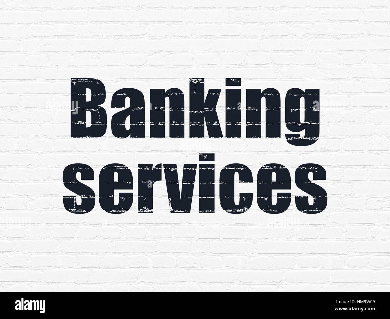 Currency concept: Painted black text Banking Services on White Brick ...