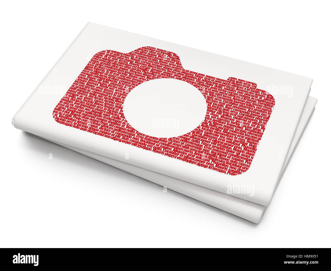 Vacation concept: Pixelated red Photo Camera icon on Blank Newspaper background, 3D rendering Stock Photo
