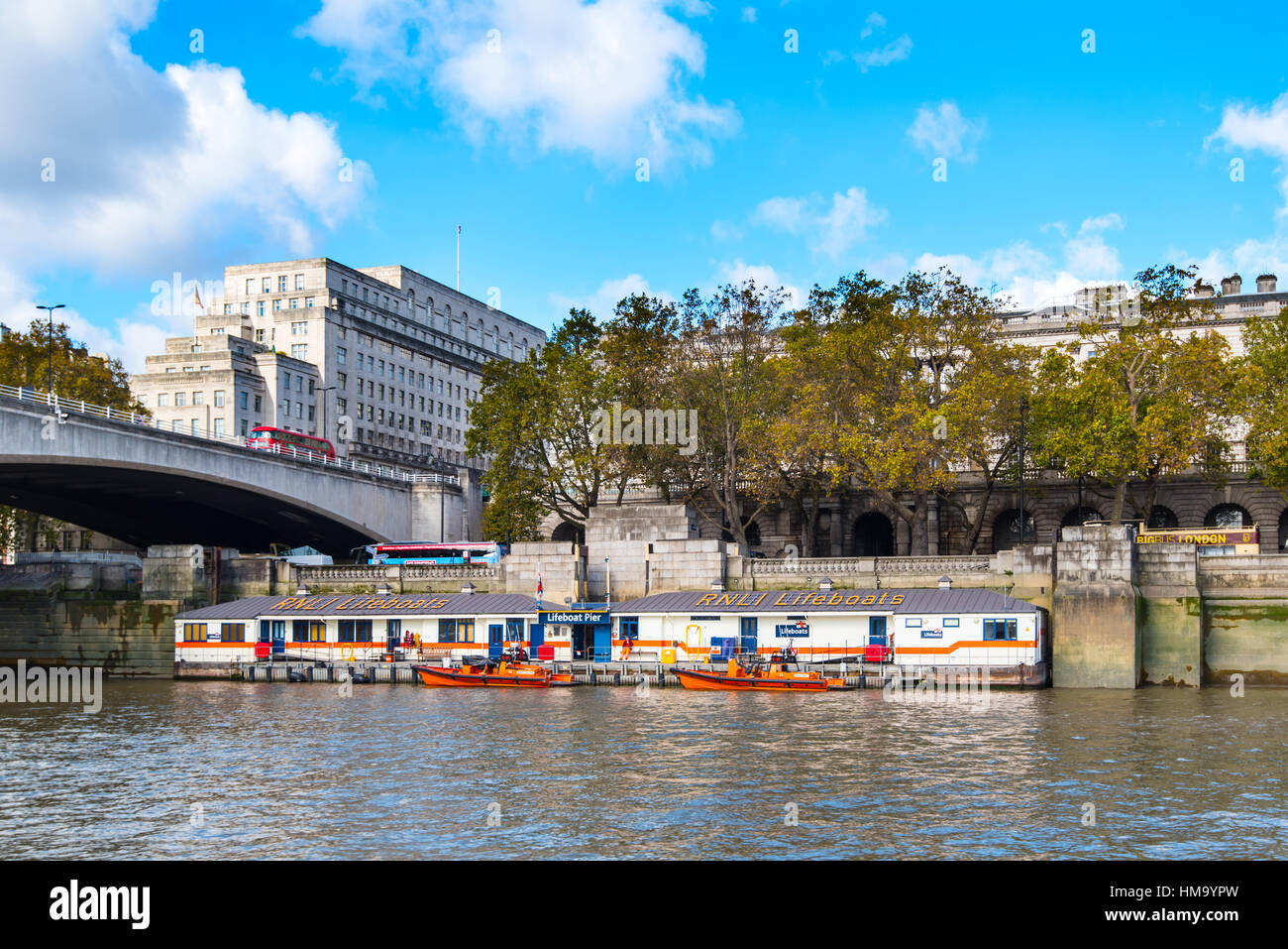 LONDON - 18OCT2016:  Tower Lifeboat Station is located on the Victoria Embankment, London. This is the busiest lifeboat station in the country with a  Stock Photo