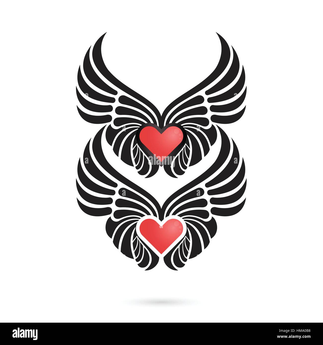Heart logo with angel wings on background.Happy Valentines day lettering card.Happy holiday concept.Vector illustration. Stock Vector