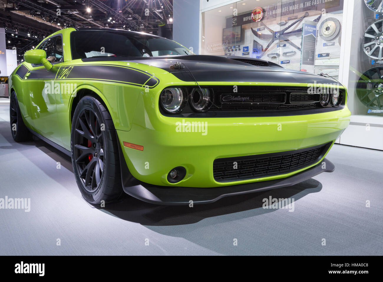 Sublime Green Dodge Challenger T/A Concept car at the North American International Auto Show (NAIAS). Stock Photo