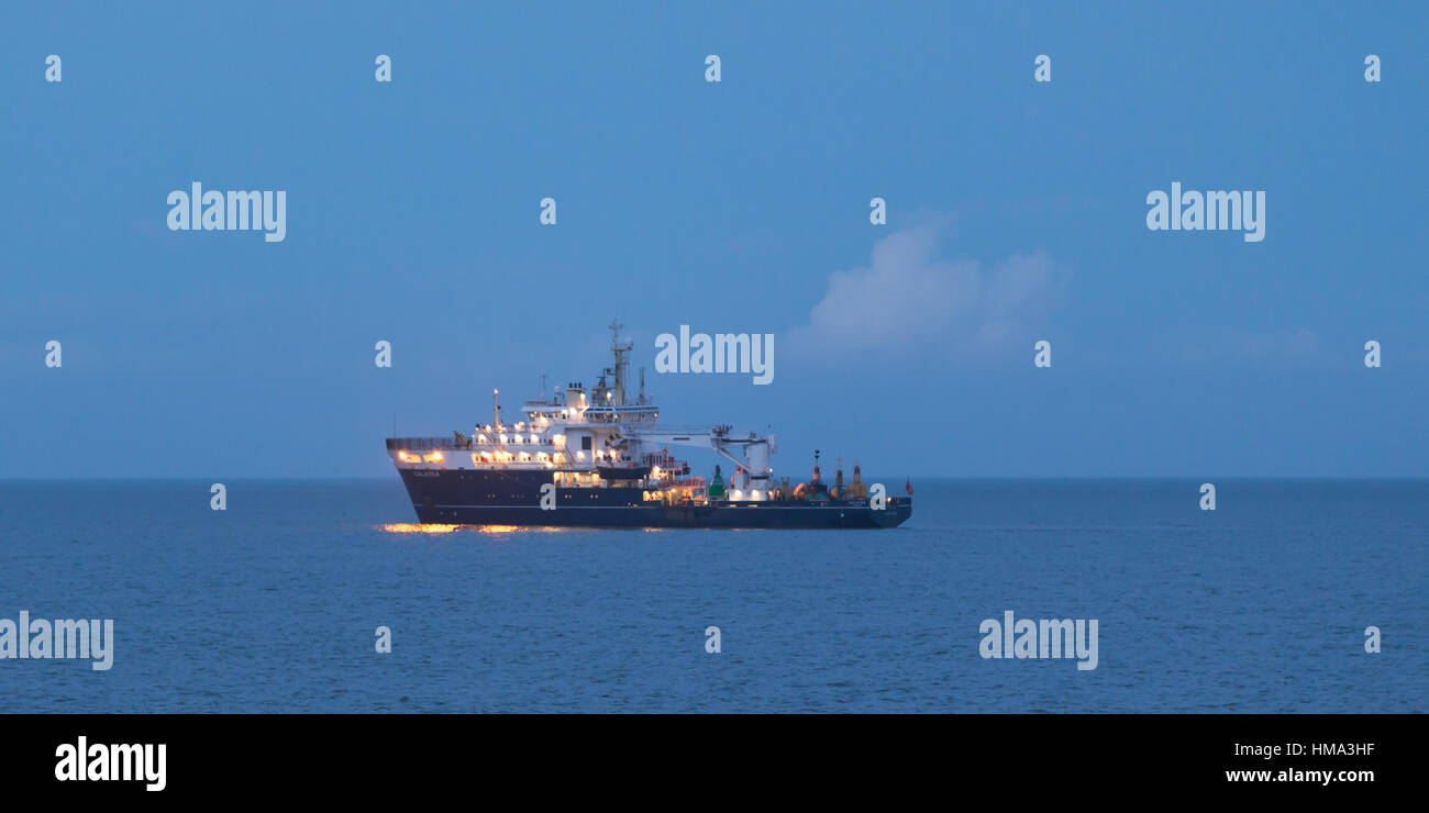 THV Galatea. A buoy laying vessel moored just off Aberystwyth in Cardigan Bay Stock Photo