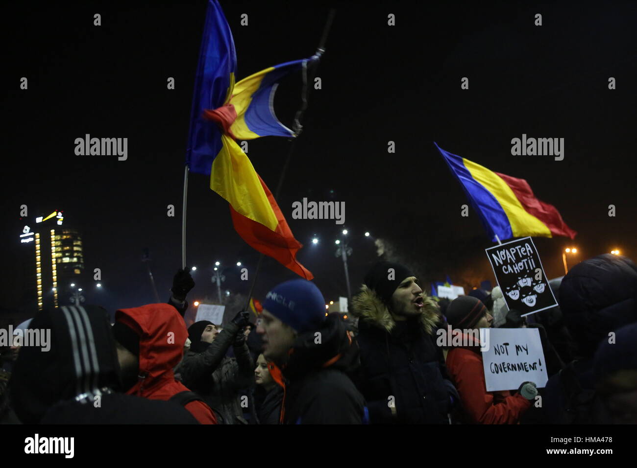 Bucharest, Romania. 01st Feb, 2017.  One hundred fifty thousand people protest in front of Romanian Government against the new more permissive laws for corruption. Credit: Gabriel Petrescu/Alamy Live News Stock Photo
