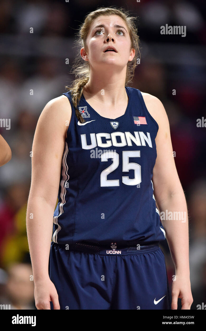 Philadelphia, USA. 1st Feb, 2017. Connecticut Huskies forward Kyla Irwin (25) watches a free throw during the American Athletic Conference basketball game being played at the Liacouras Center in Philadelphia. UConn beat Temple 97-69 to move to 21-0 on the season. Credit: Ken Inness/ZUMA Wire/Alamy Live News Stock Photo