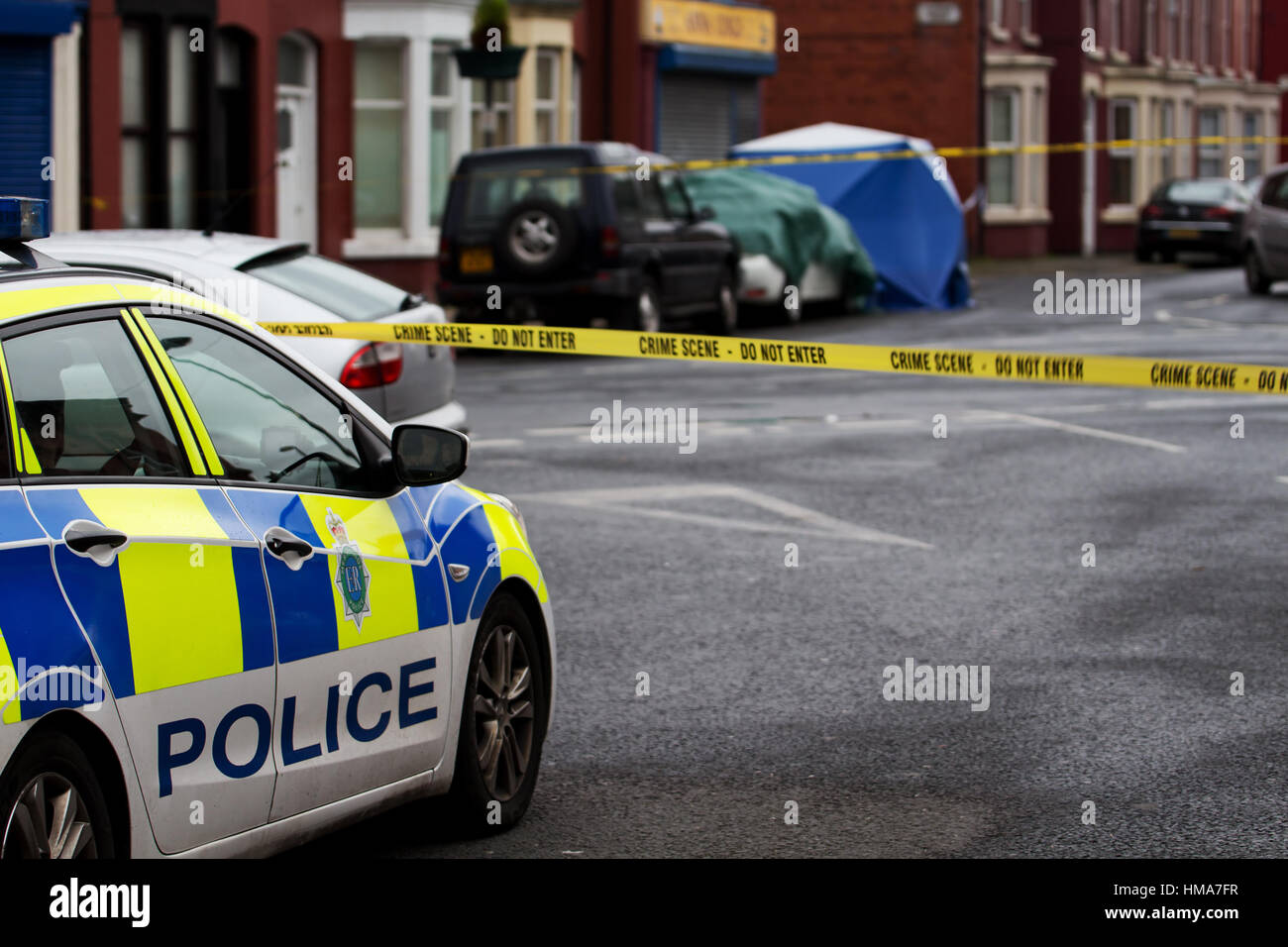 Liverpool, UK. 2nd February, 2017. Murder scene after a 26 yr old man was shot dead in the Wavertree area of Liverpool. Credit: Ken Biggs/Alamy Live News Stock Photo