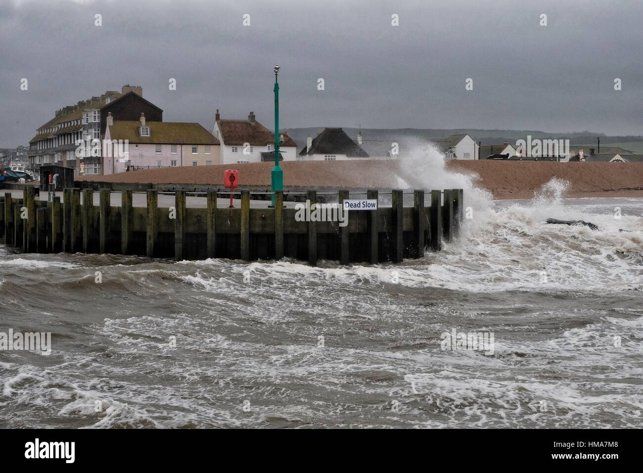 West Bay, Dorset, UK. 2nd Feb, 2017. Heavy rain and winds build up on the Dorset coast as warnings of gale force winds and flooding are issued for the south of the country. Credit: Tom Corban/Alamy Live News Stock Photo