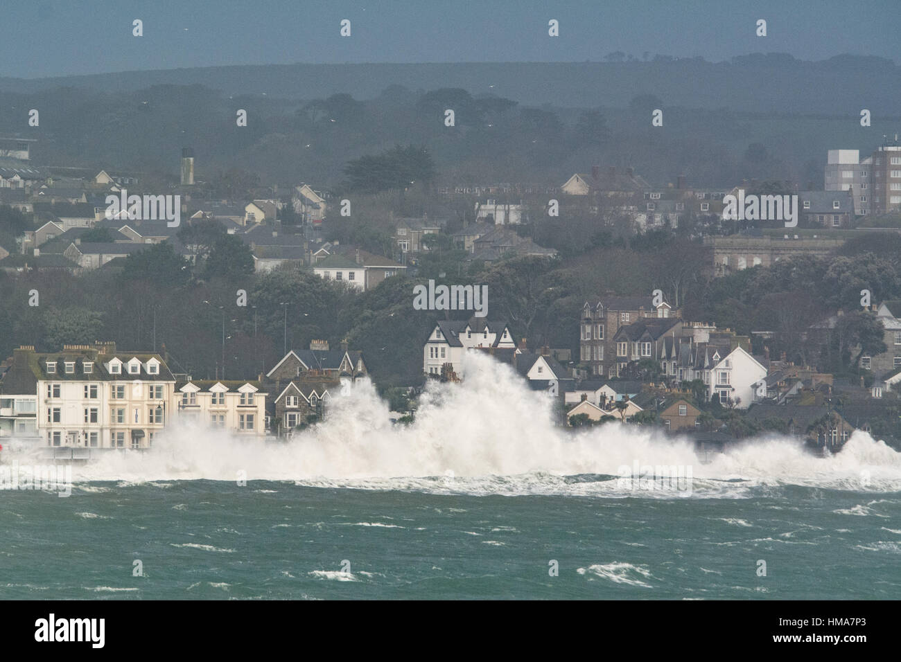 Penzance, Cornwall, UK. 2nd Feb 2017. UK Weather. Huge waves and strong ...