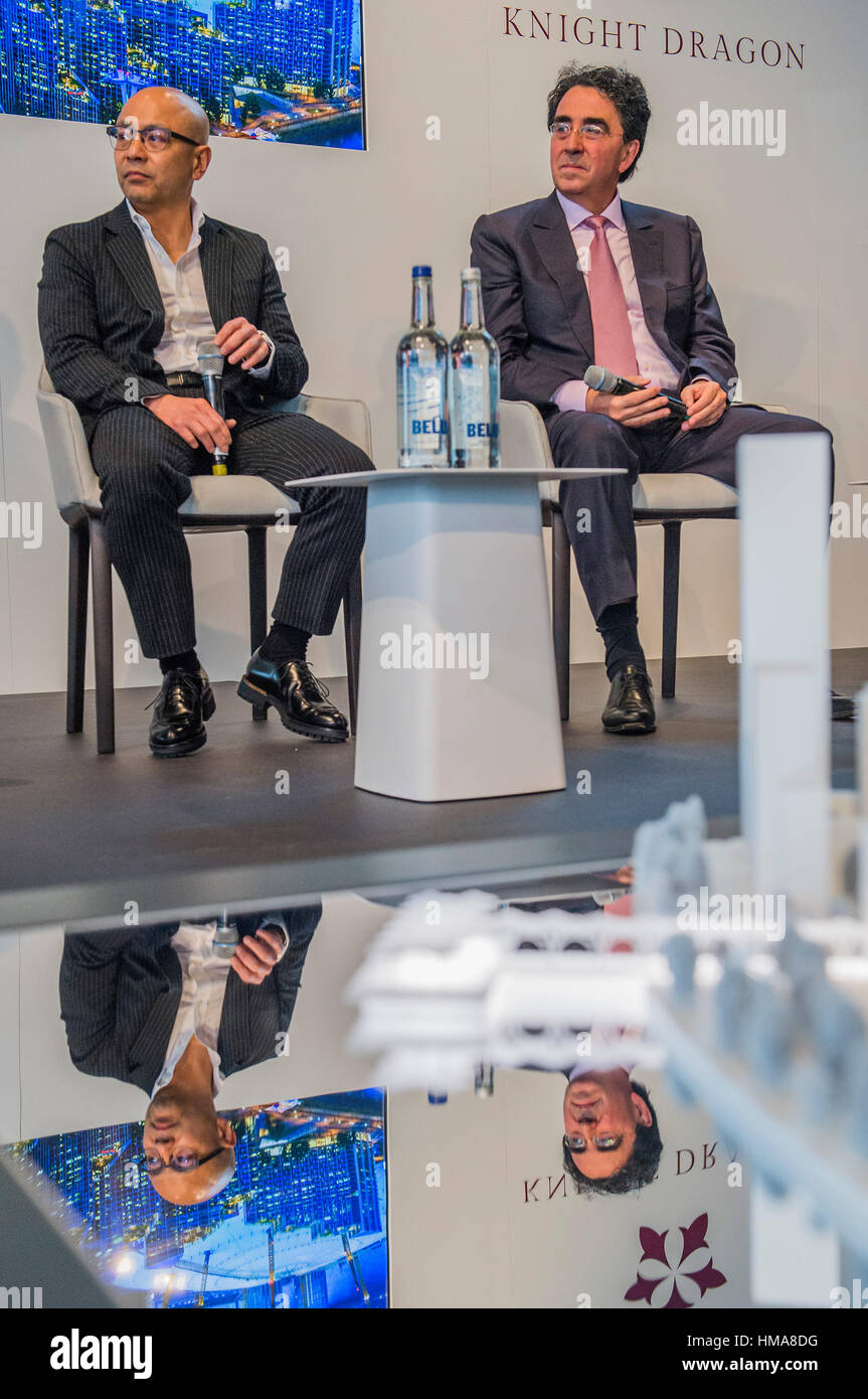 London, UK. 2nd Feb, 2017.  Sammy Lee of developer Knight Dragon, and international architect Santiago Calatrava - attend a briefing to announce a new £1 billion project at the heart of Greenwich Peninsula. London, 02 Feb 2017. Credit: Guy Bell/Alamy Live News Stock Photo