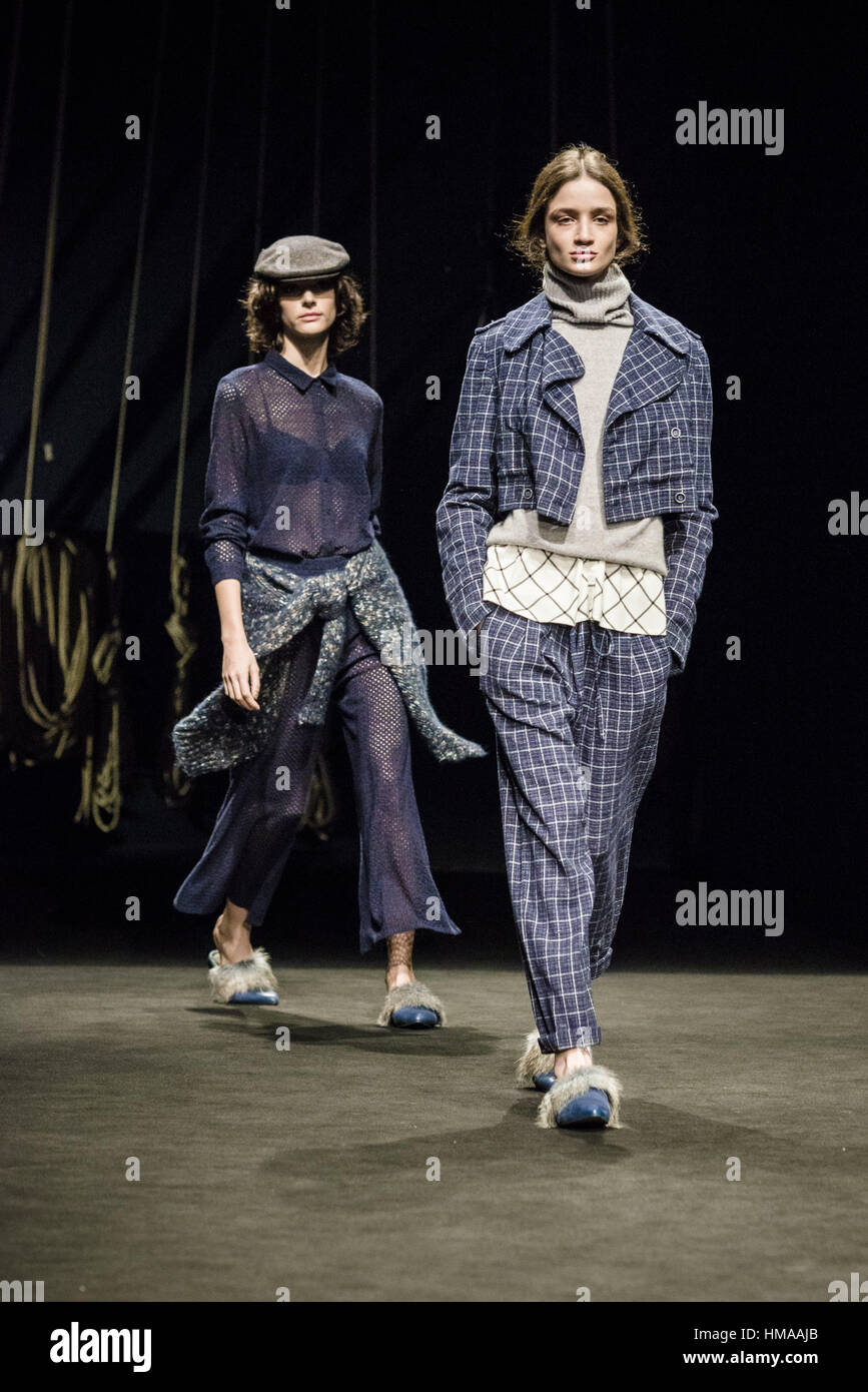 Barcelona, Catalonia, Spain. 2nd Feb, 2017. Models walk the runway at the Yerse fashion show presenting the new 'togetherness' collection during 080 Barcelona Fashion Week Credit: Matthias Oesterle/ZUMA Wire/Alamy Live News Stock Photo