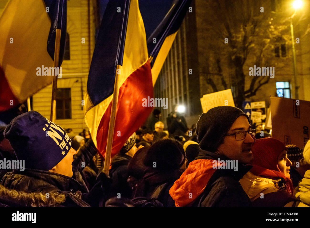 Brasov, Romania. 1st Feb, 2017. People protest against the decision of prisoner pardon, especially for corruption, on the streets of Brasov, Romania. Stock Photo