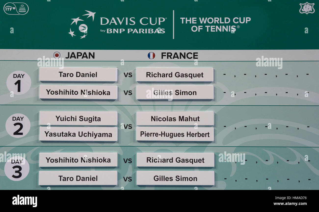 Tokyo, Japan. 2nd Feb, 2017. Tennis matches board after the draw