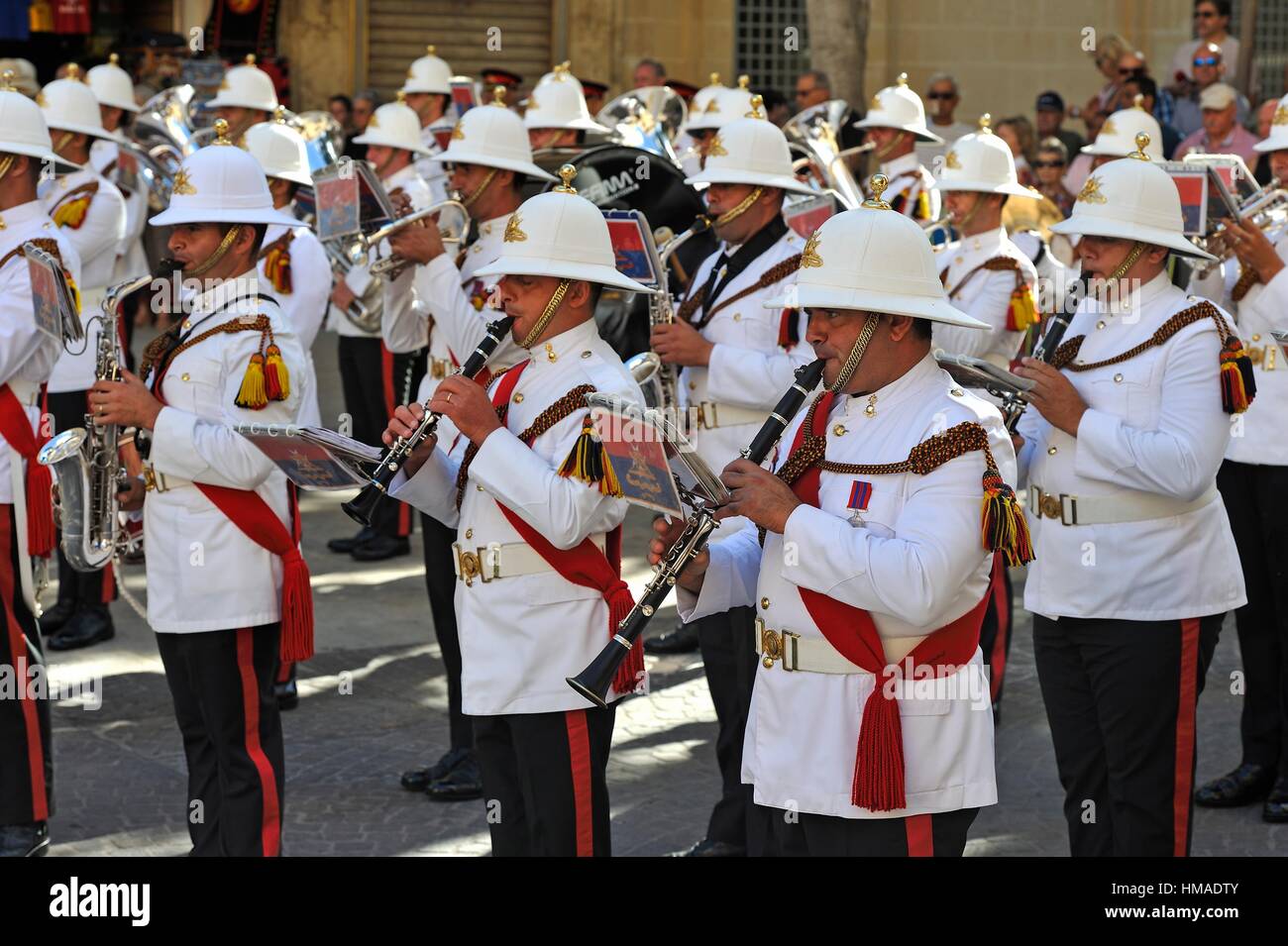 Military marching band parade beside the Saint John´s cocathedral