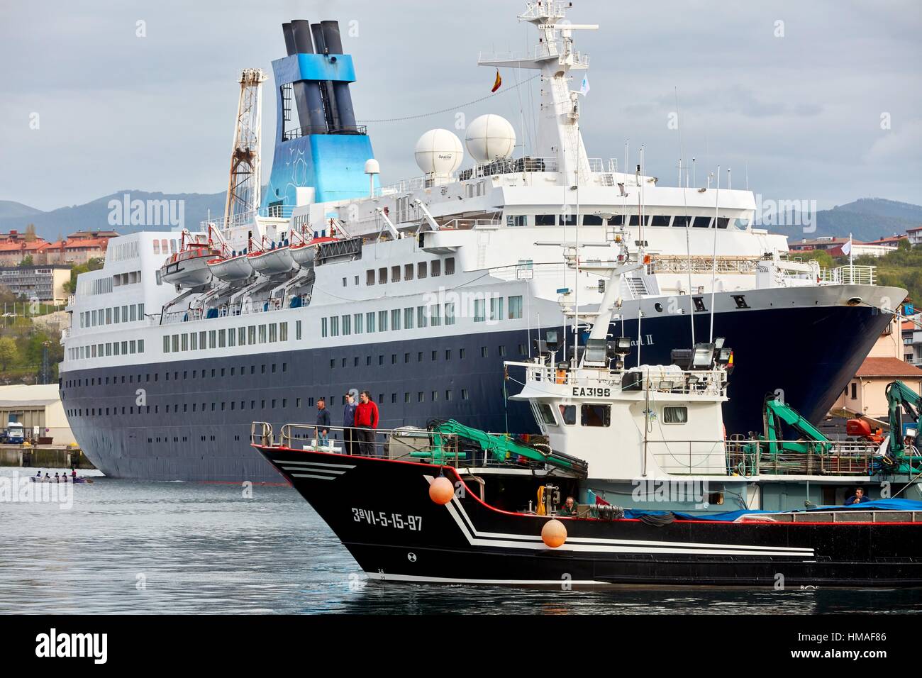 Cruise liner. Passenger ship. Pasaia Port. Gipuzkoa. Basque Country. Spain. Europe. Stock Photo
