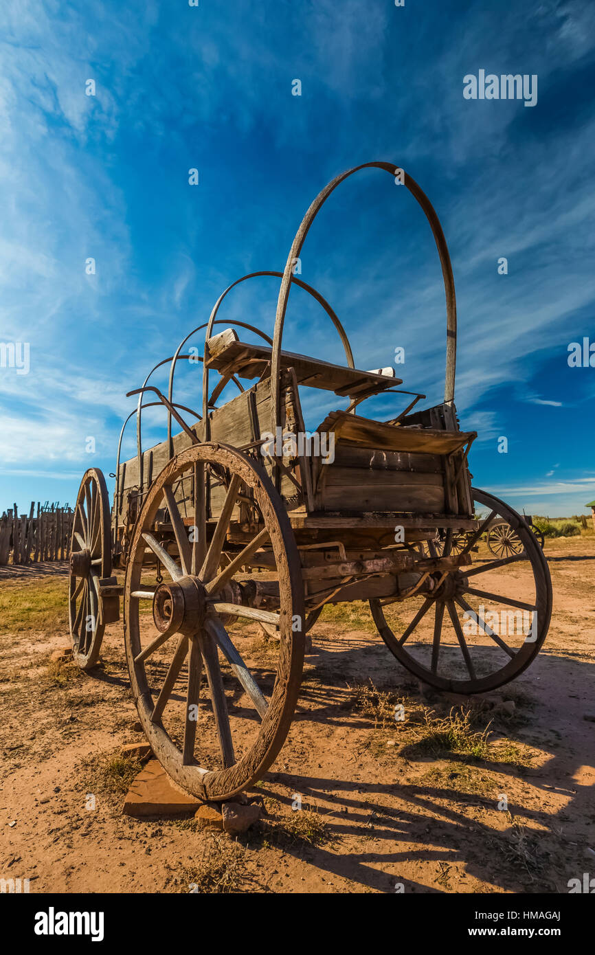 Covered wagon Hubbell Trading Post National Historic Site within the Navajo Nation, Arizona, USA