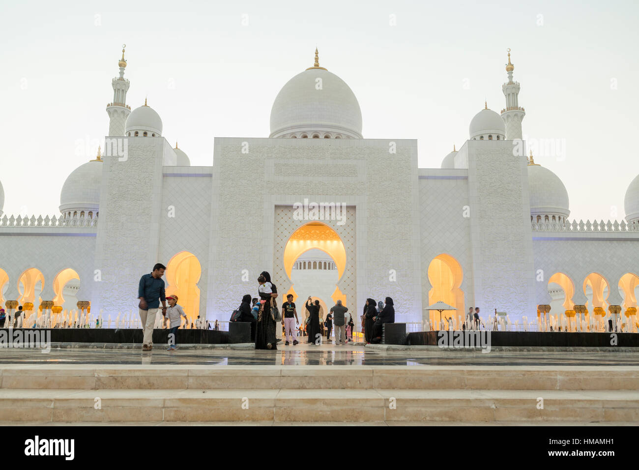 Amazing Mosque. Sheikh Zayed Grand Mosque at sunset time (Abu-Dhabi, UAE). Sheikh Zayed. Abu Dhabi Stock Photo