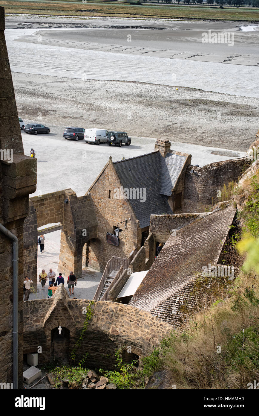 View from Top gallery to entrance and parking in MontSaintMichel