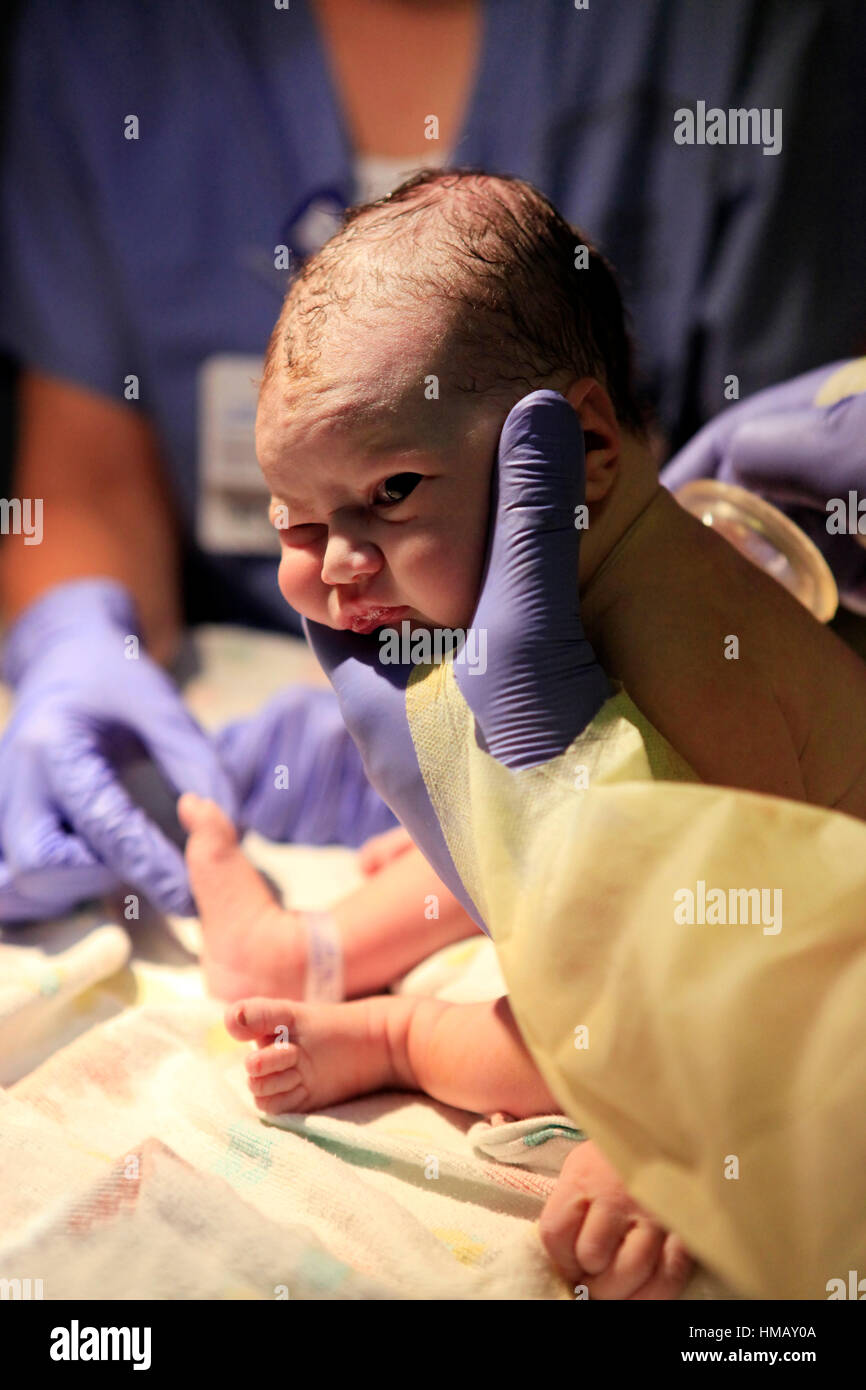 The first minutes of life of the newborn girl Stock Photo - Alamy