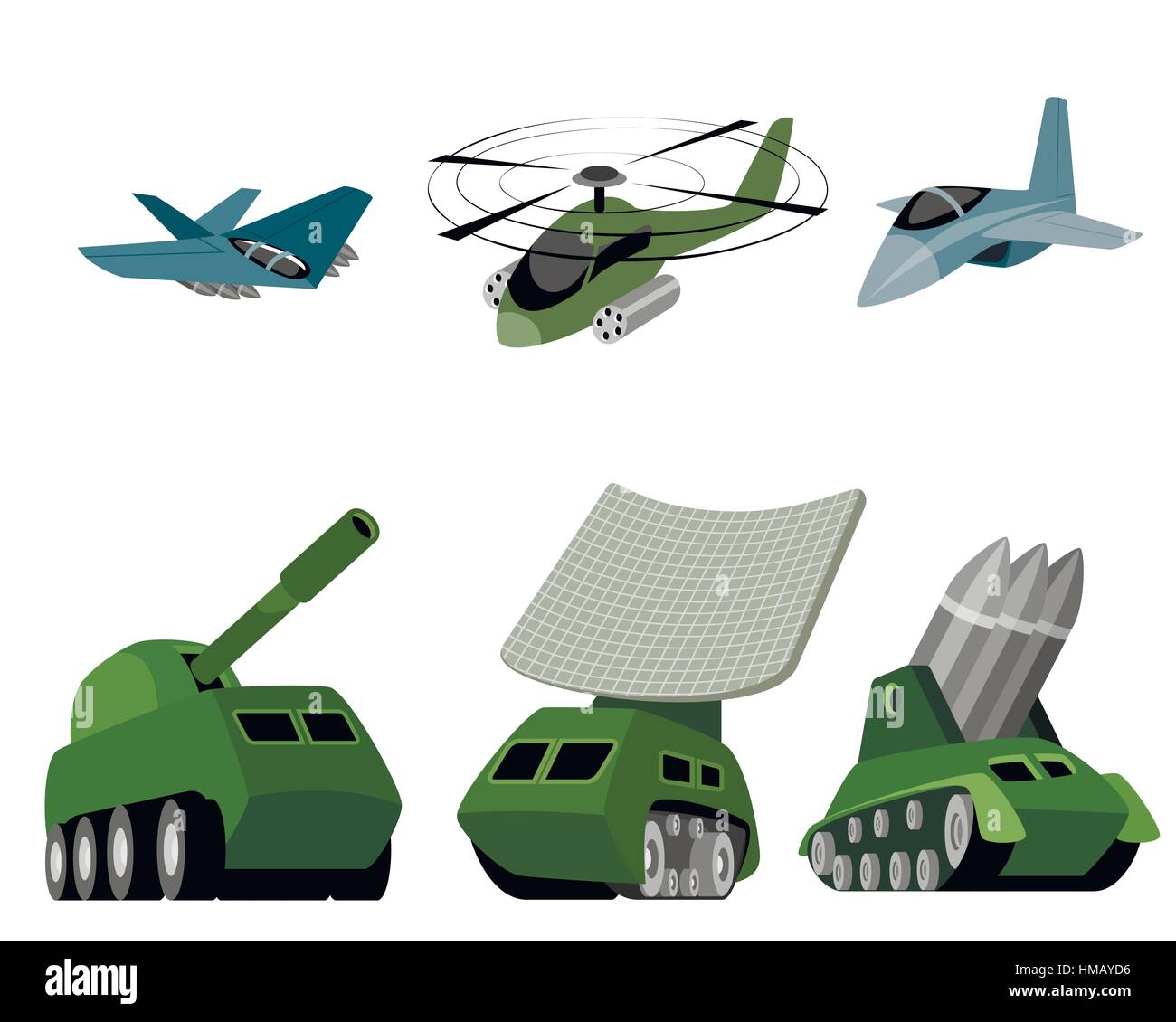 Vector illustration of a six military vehicle Stock Vector