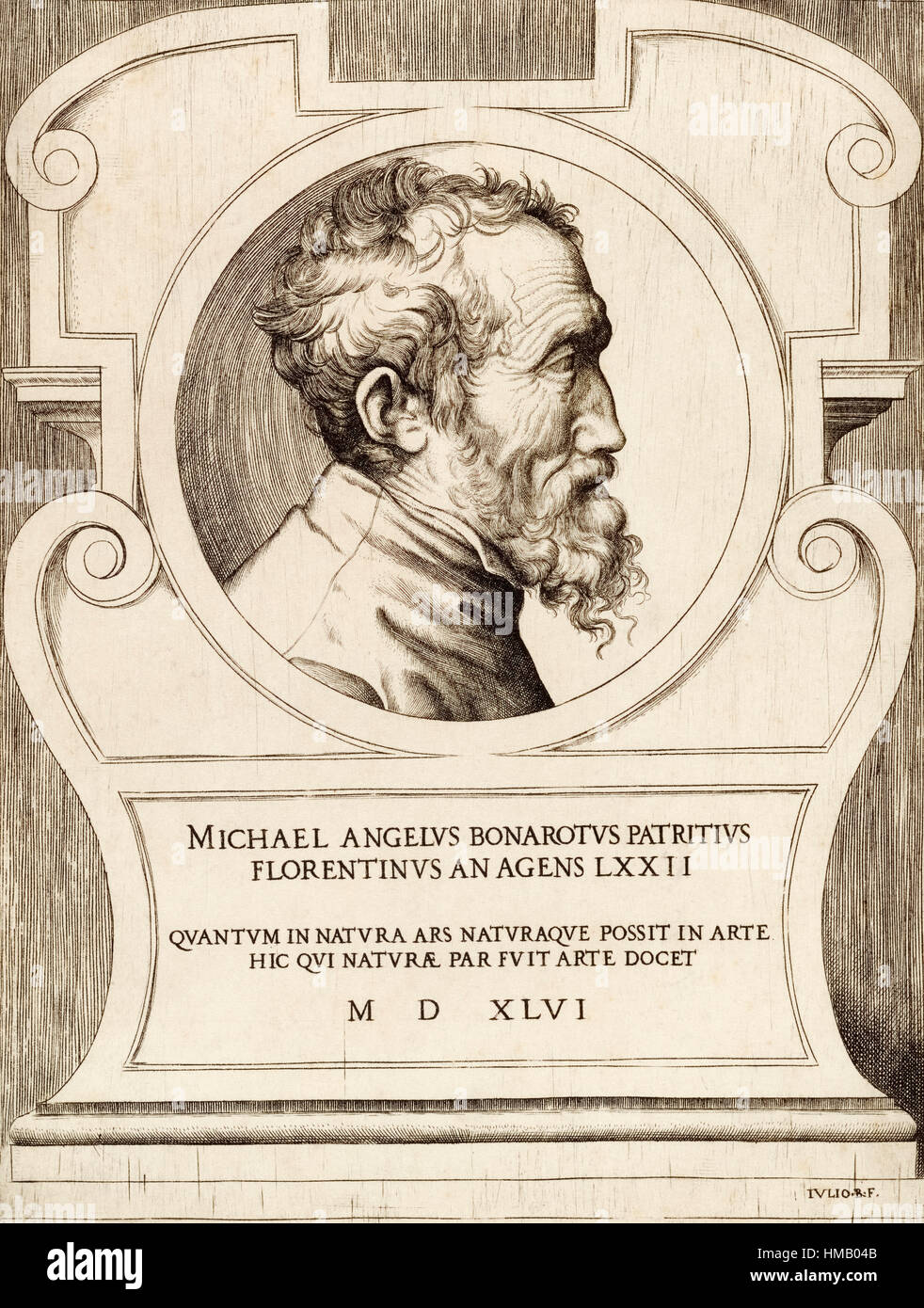 Michelangelo di Lodovico Buonarroti Simon, 1475 - 1564, Italian artist.  After a print by Giulio Bonasone, circa 1498 - circa 1580. Stock Photo