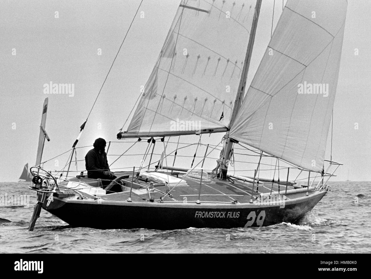 AJAXNETPHOTO. 6TH JUNE, 1976. PLYMOUTH, ENGLAND. - OSTAR 1976 - FROMSTOCK FILIUS SKIPPERED BY PHILIP HOWELLS PLACED 35TH OVERALL AND 22ND IN CLASS.   PHOTO:JONATHAN EASTLAND/AJAX REF:2760506 22 Stock Photo
