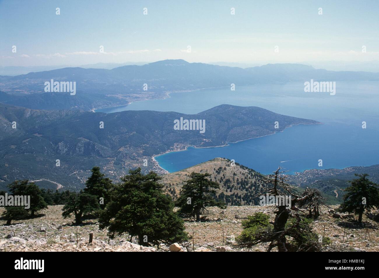 Alkyonides Gulf, Mount Cithaeron, Greece. Stock Photo