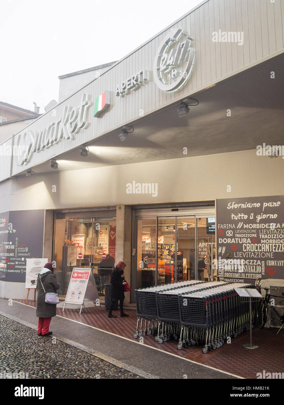 Carrefour Market renewed grocery store in Cremona, Italy Stock Photo