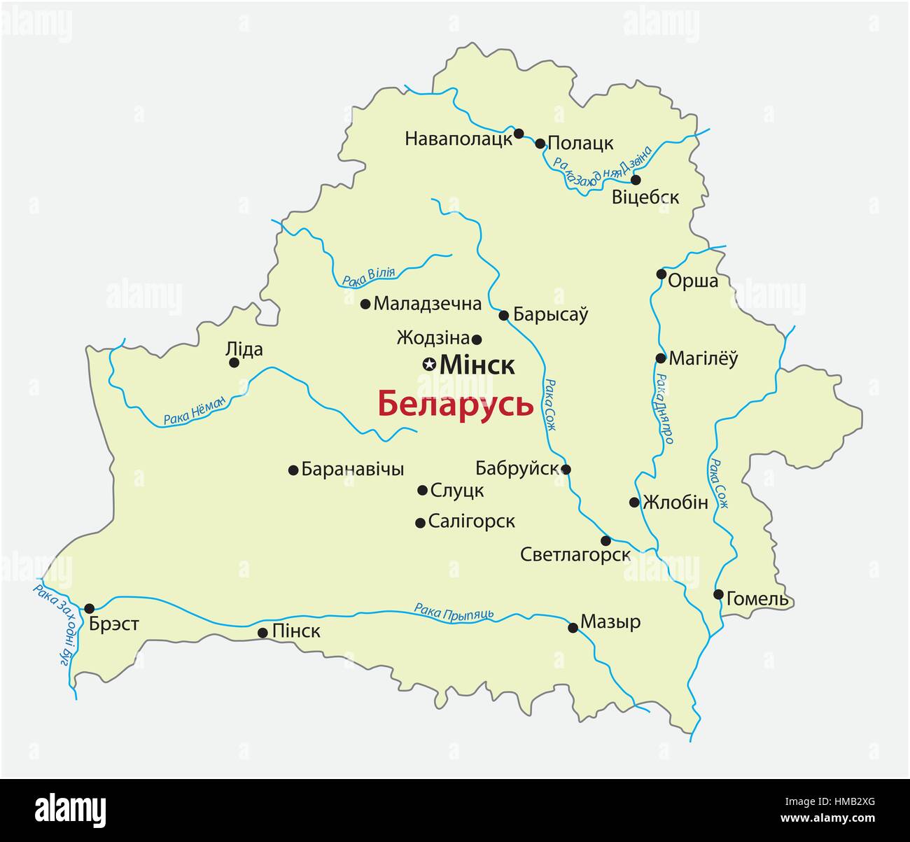 Simple vector map of Belarus in Belarusian Stock Vector