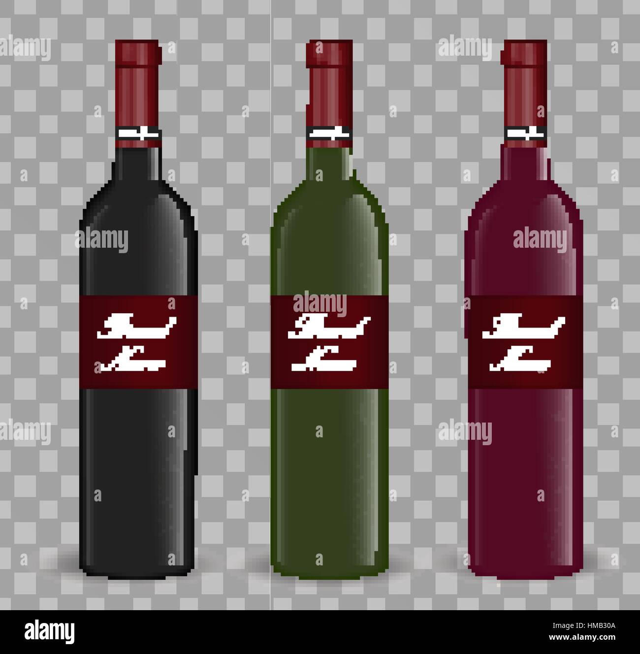 Realistic wine bottle set. Isolated on white background. 3d glass ...